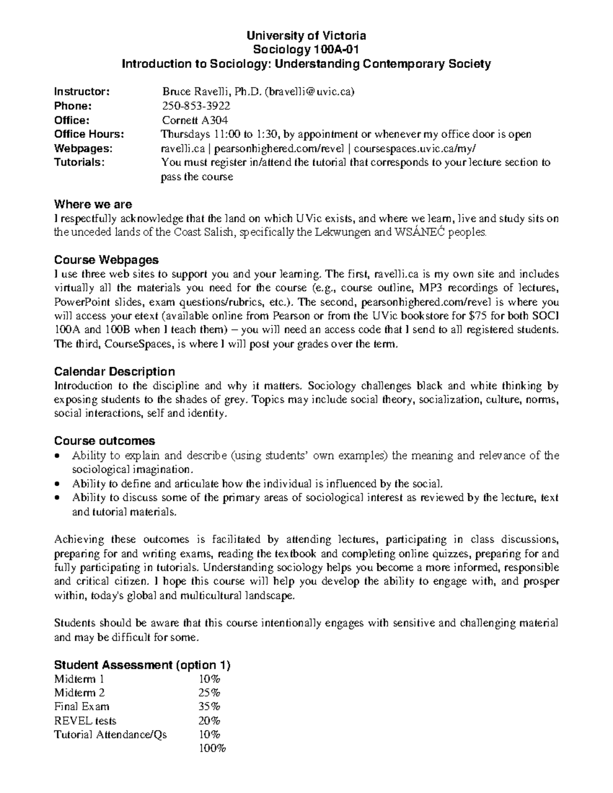 SOCI 100A-01&02 detailed course outline - University of Victoria ...
