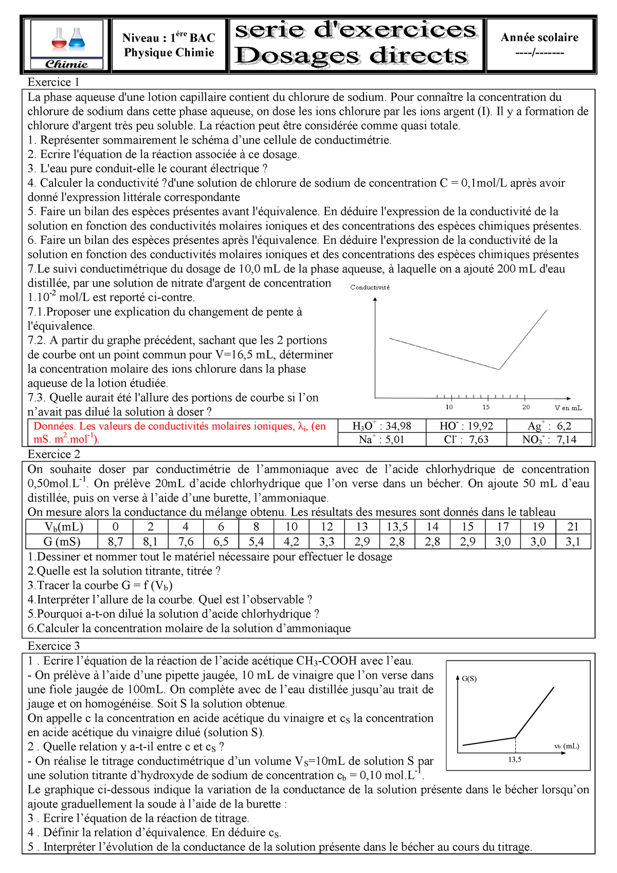 Les Dosages Ou Titrages Directs Exercices Non Corriges 4 - G(S) 13, Vb ...