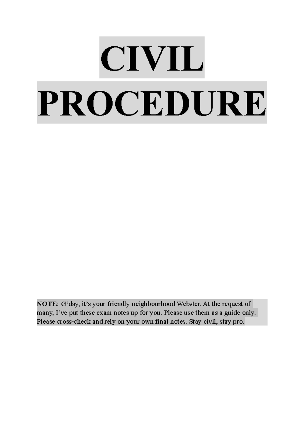 Civil Procedure Notes - CIVIL PROCEDURE NOTE : G’day, it’s your ...