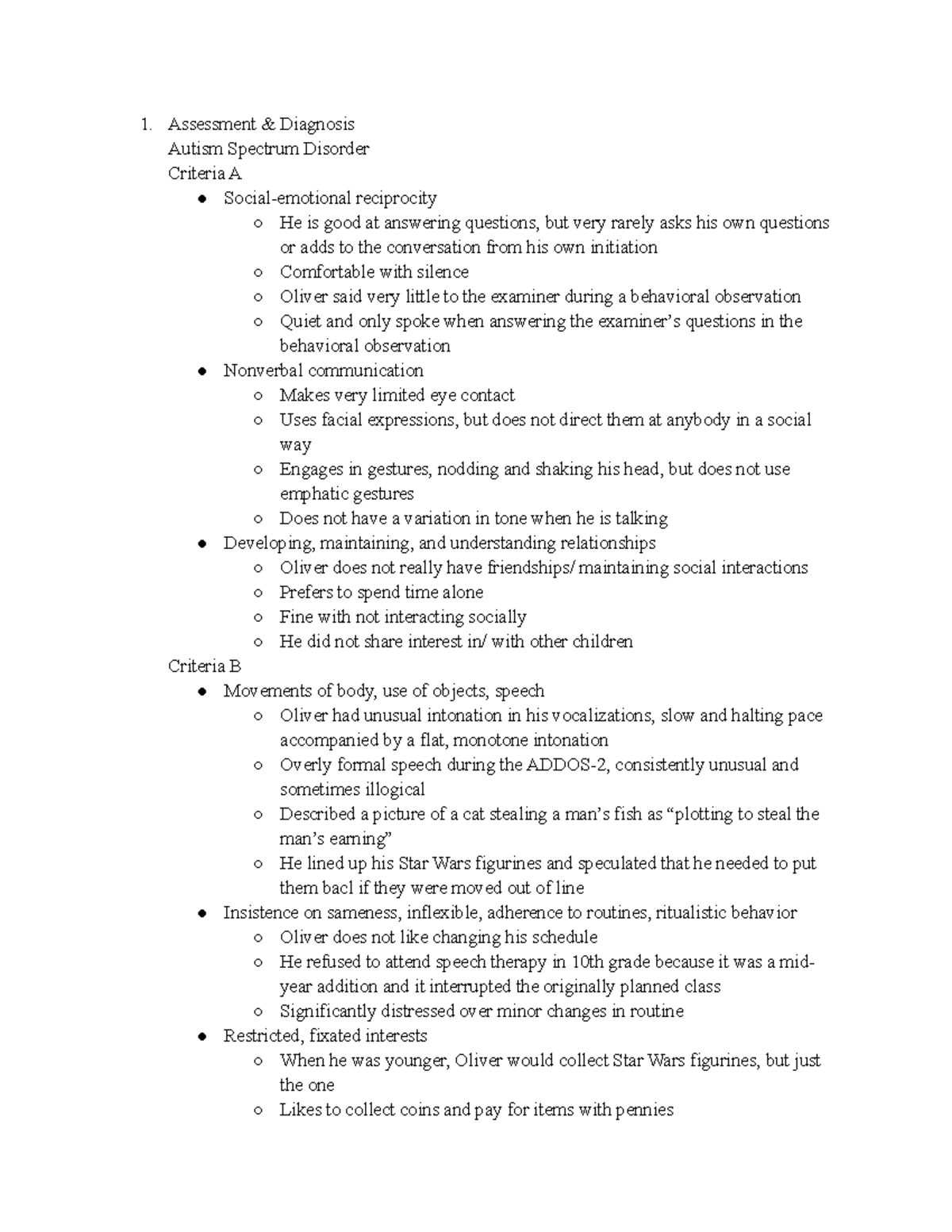 CLP4134 Case Study #2 - assignment - Assessment & Diagnosis Autism ...