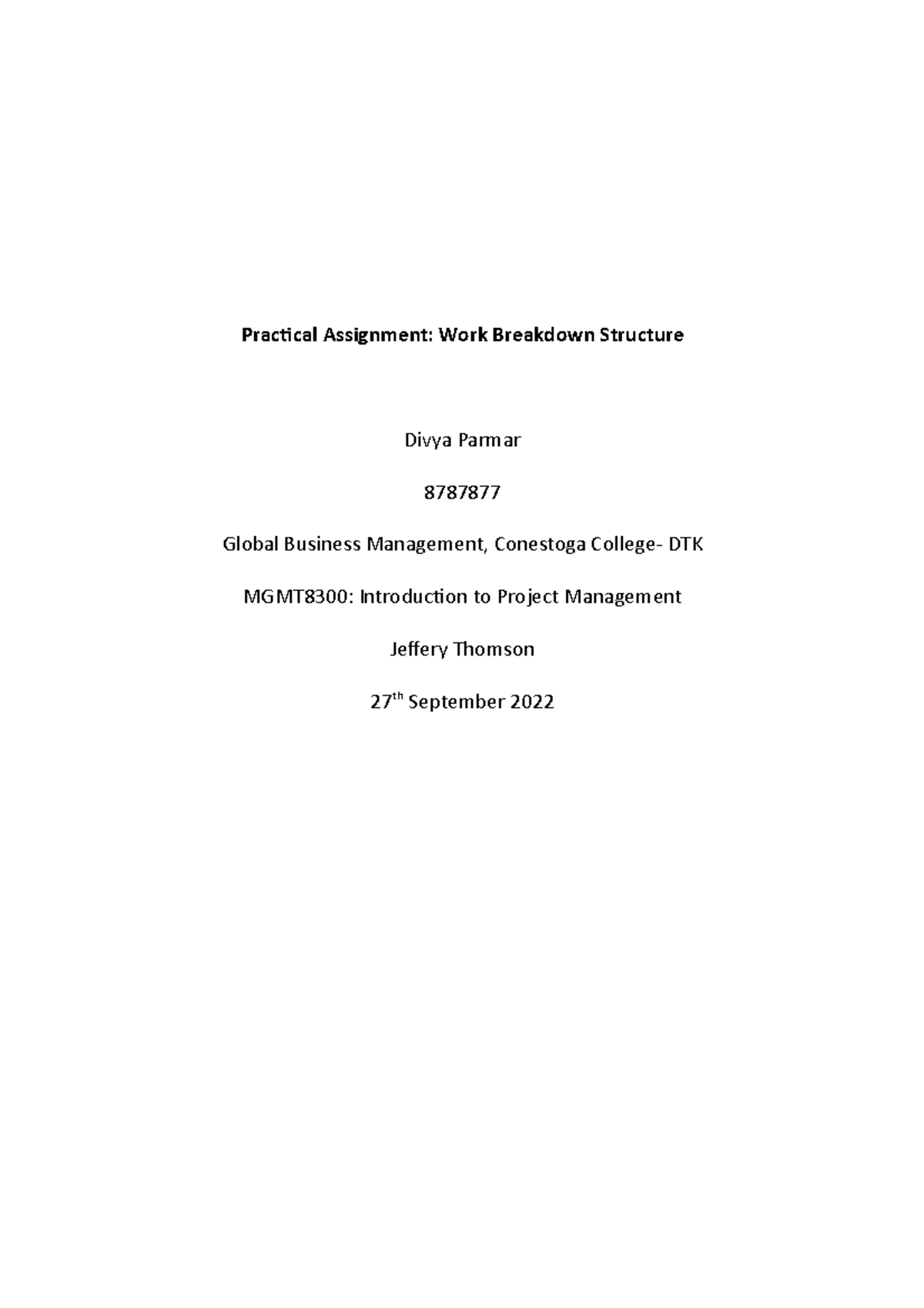 Practical Assignment- Divya 8787877- WBS- Project Management ...