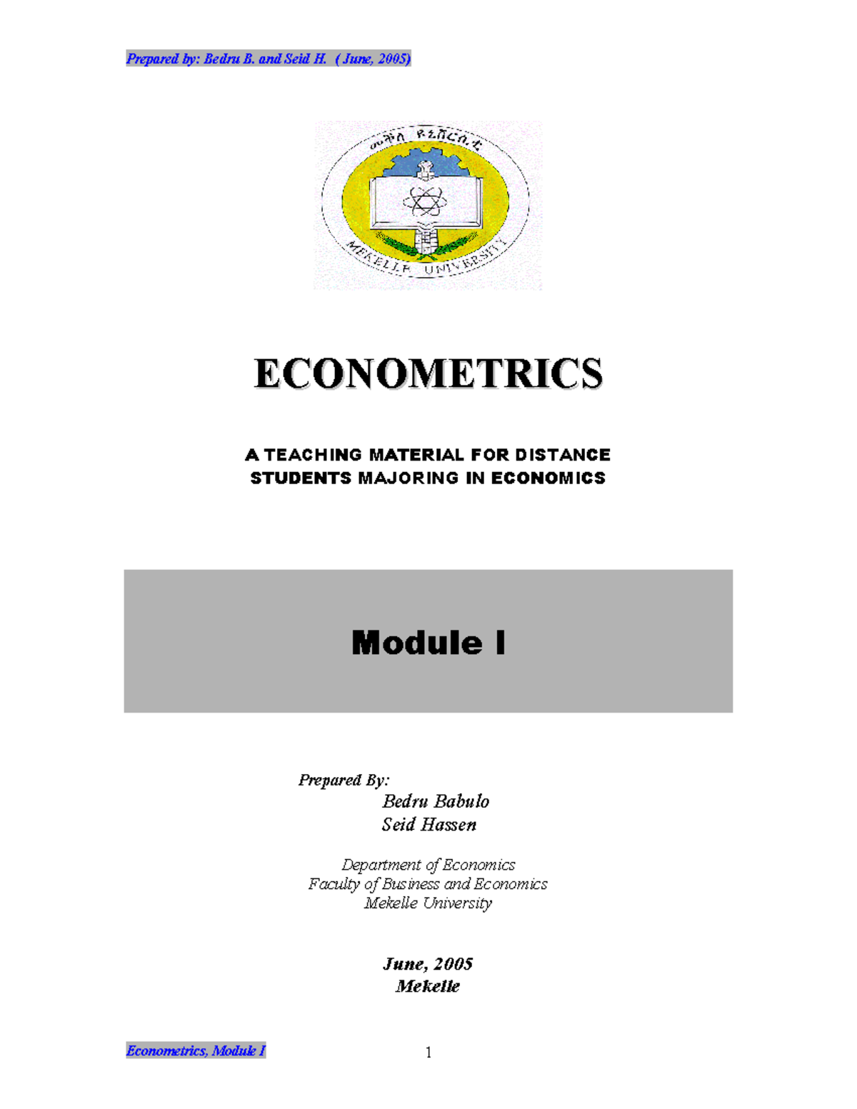 Econometrics Module I - Good - ! - Studocu