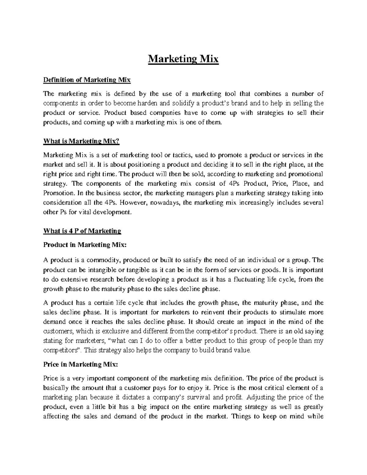 Marketing Mix Marketing Mix Definition of Marketing Mix The marketing