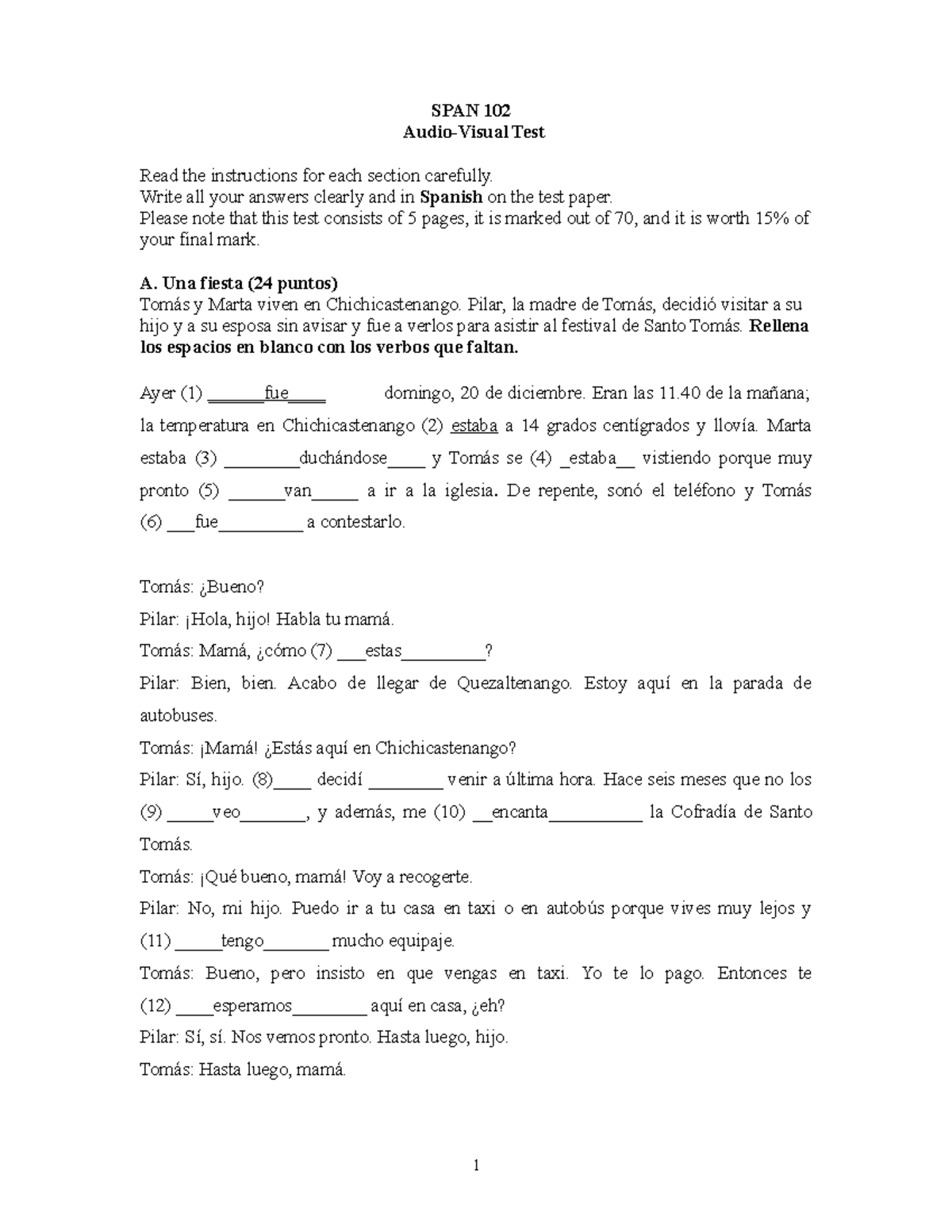 AV Test - audio - SPAN 102 Audio-Visual Test Read the instructions for ...