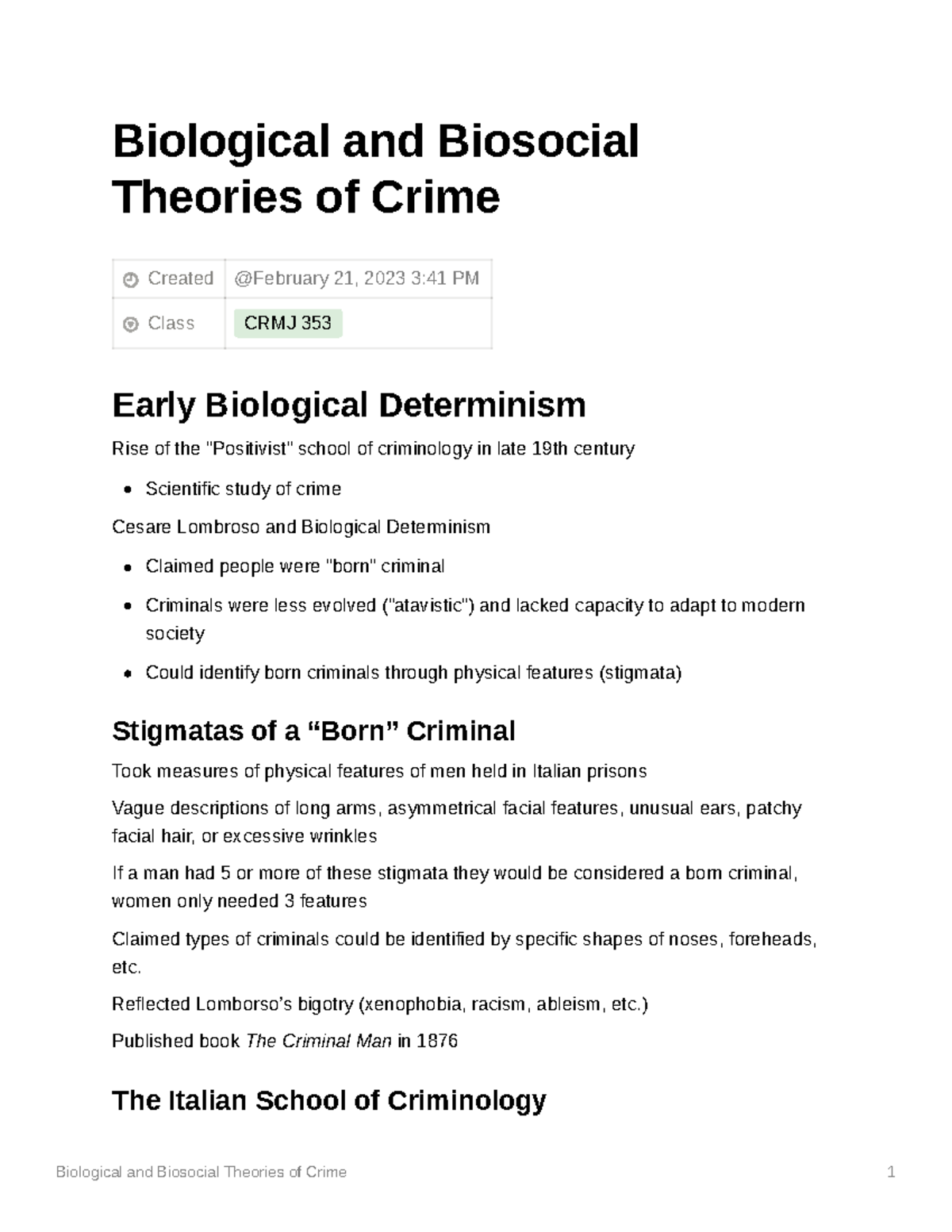 biological theory of crime case study