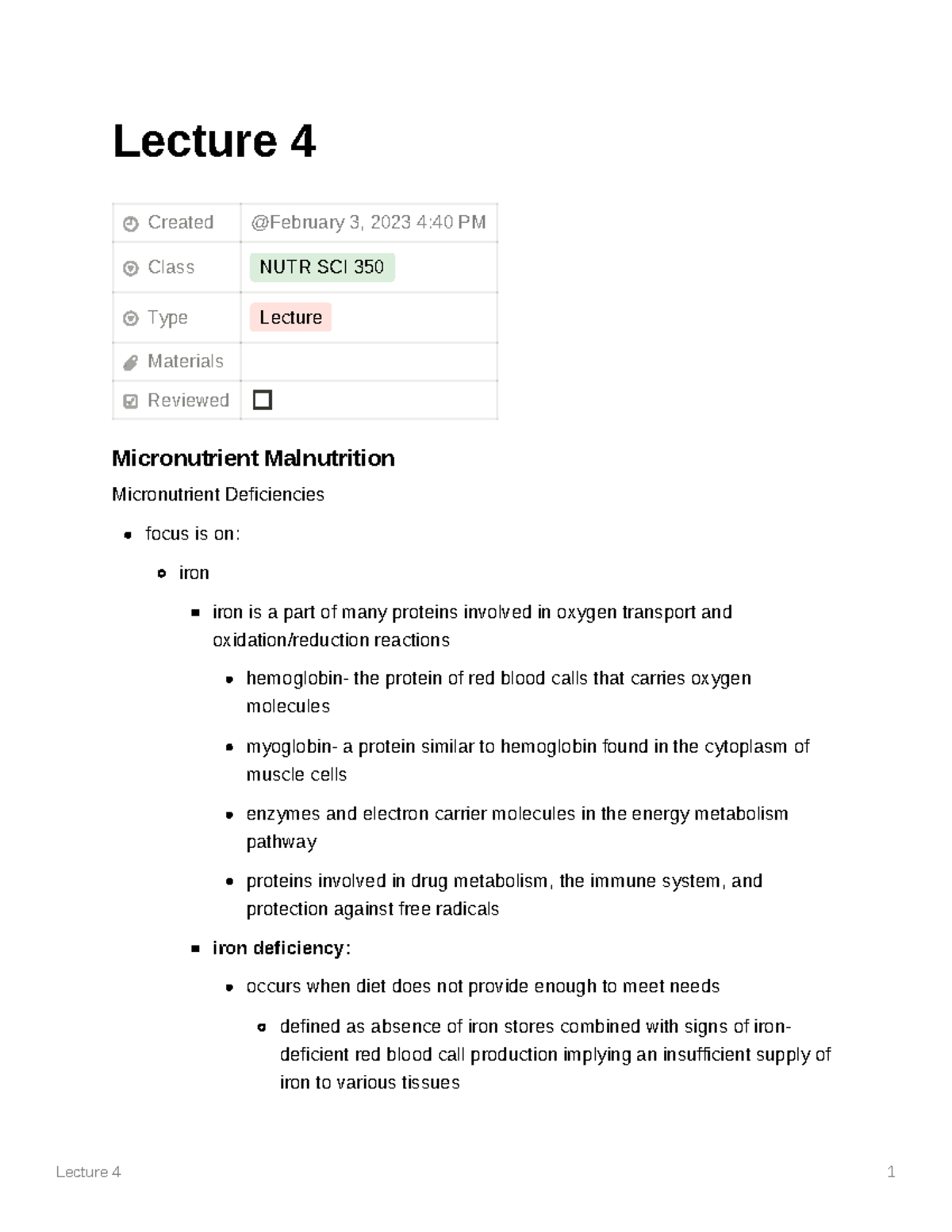 Nutri Sci 350 Lecture 4 Lecture 4 Created Class NUTR SCI 350 Type