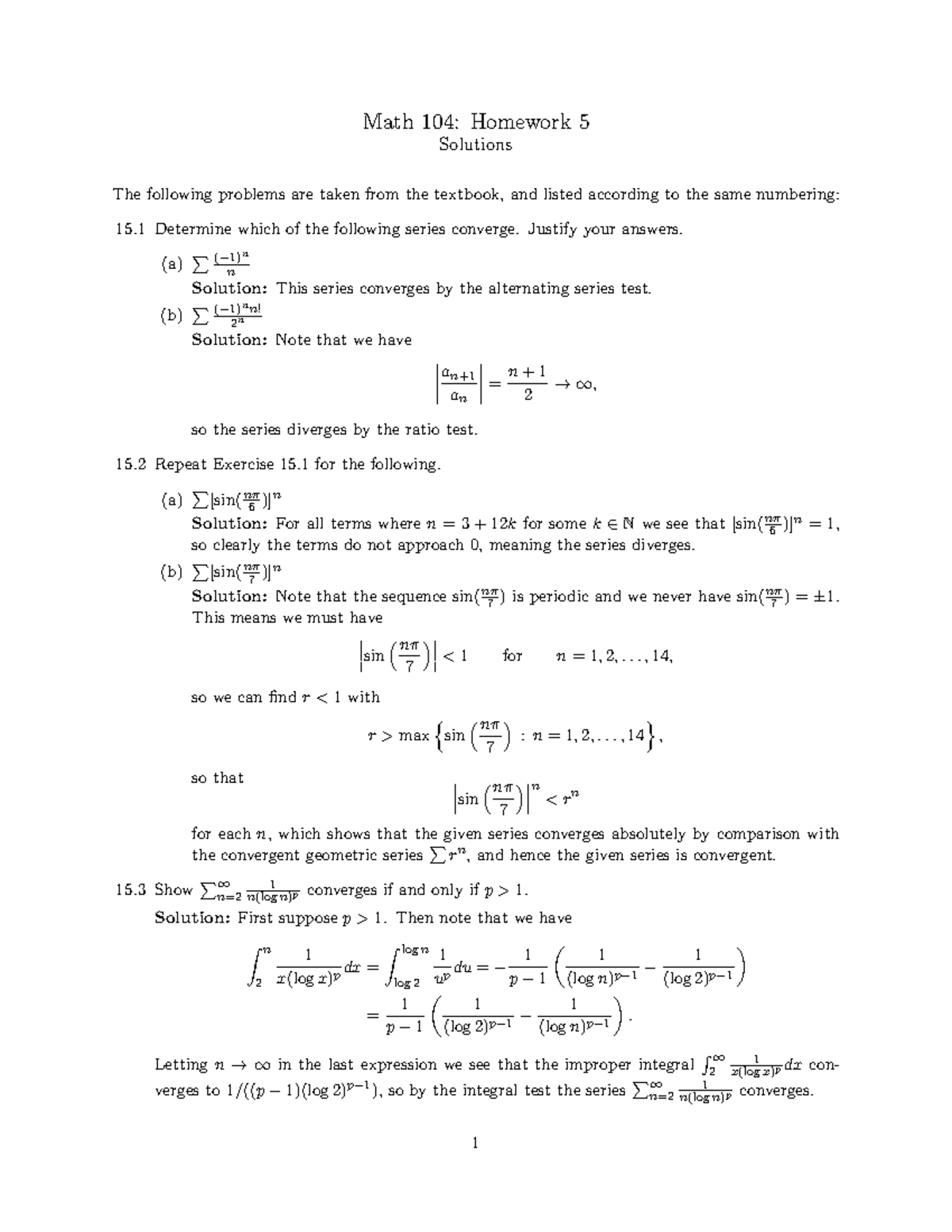 Hw5 solutions - mathematics - Math 104: Homework 5 Solutions The ...