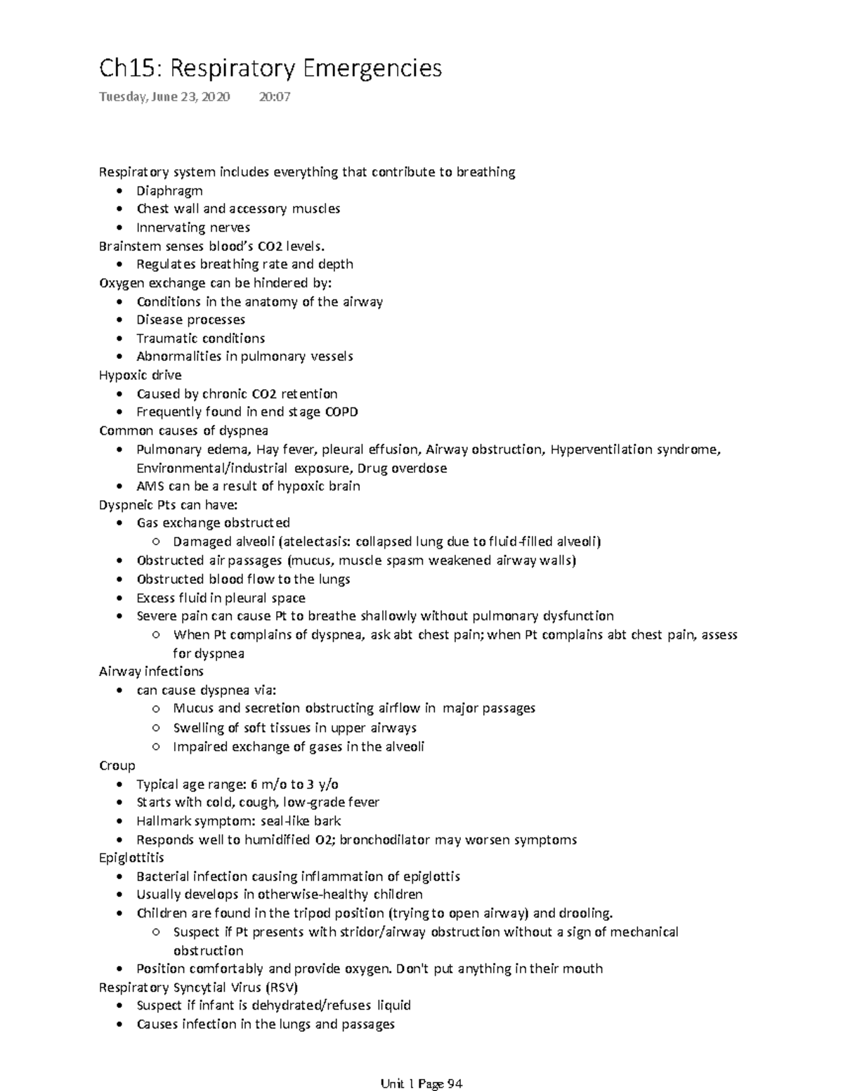 Ch15 Respiratory Emergencies Respiratory system includes everything that contribute to