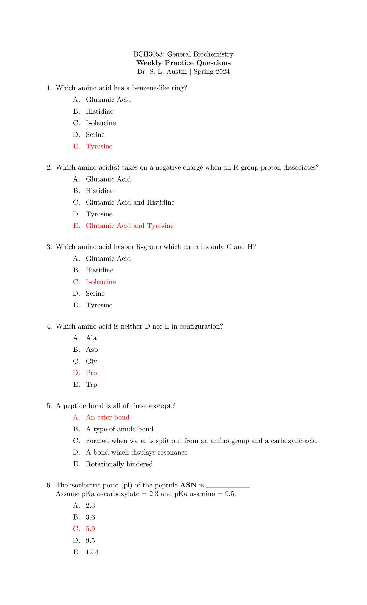 Week 2 practice w answers - BCH3053: General Biochemistry Weekly ...