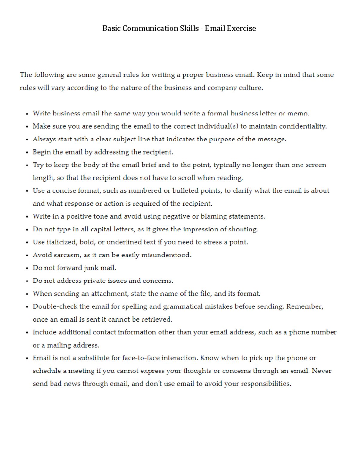 Email Exercise - cool book - Basic Communication Skills - Email ...
