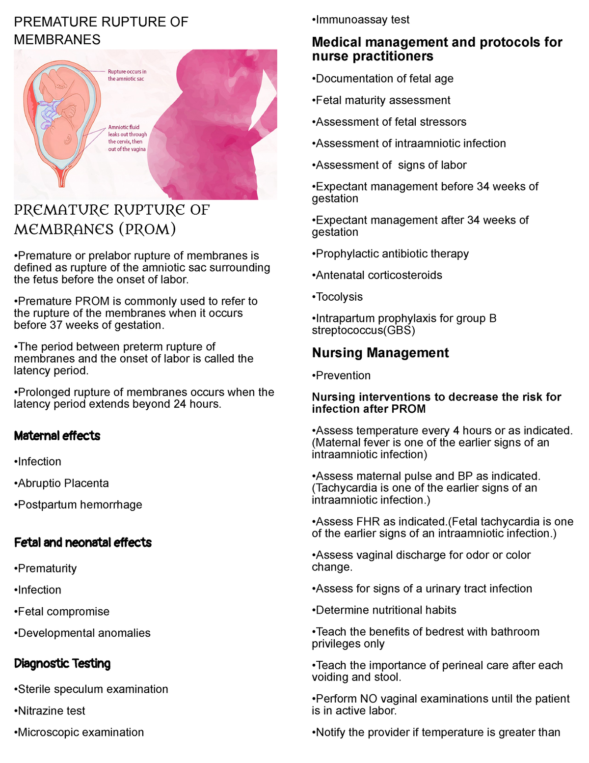 Premature Rupture OF Membranes - PREMATURE RUPTURE OF MEMBRANES