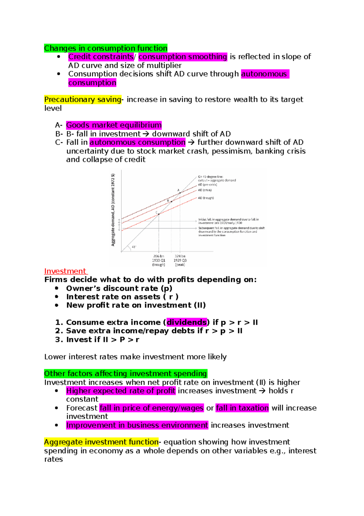 Unit 14- part 3 - Lecture notes 14 - Changes in consumption function ...