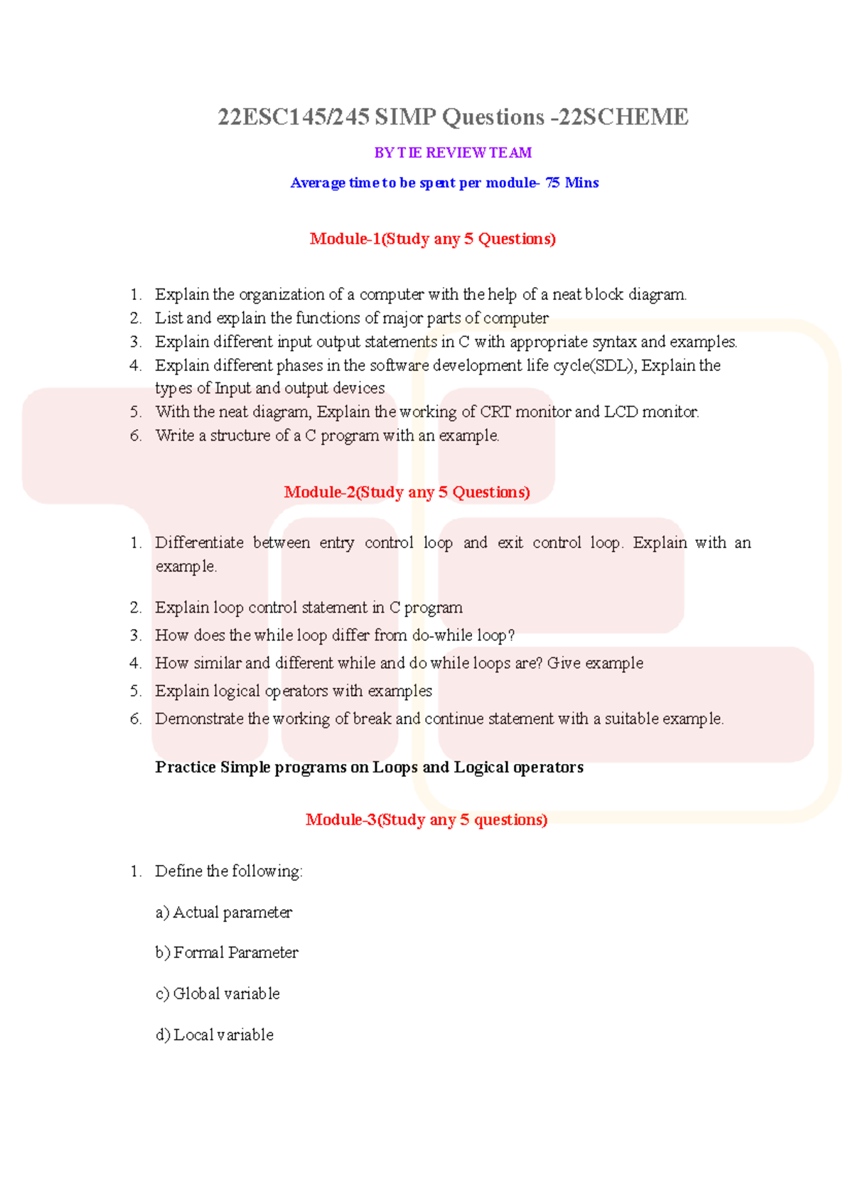 Intro to C programming-SIMP (1) 240707 133851 - 22ESC145/245 SIMP ...