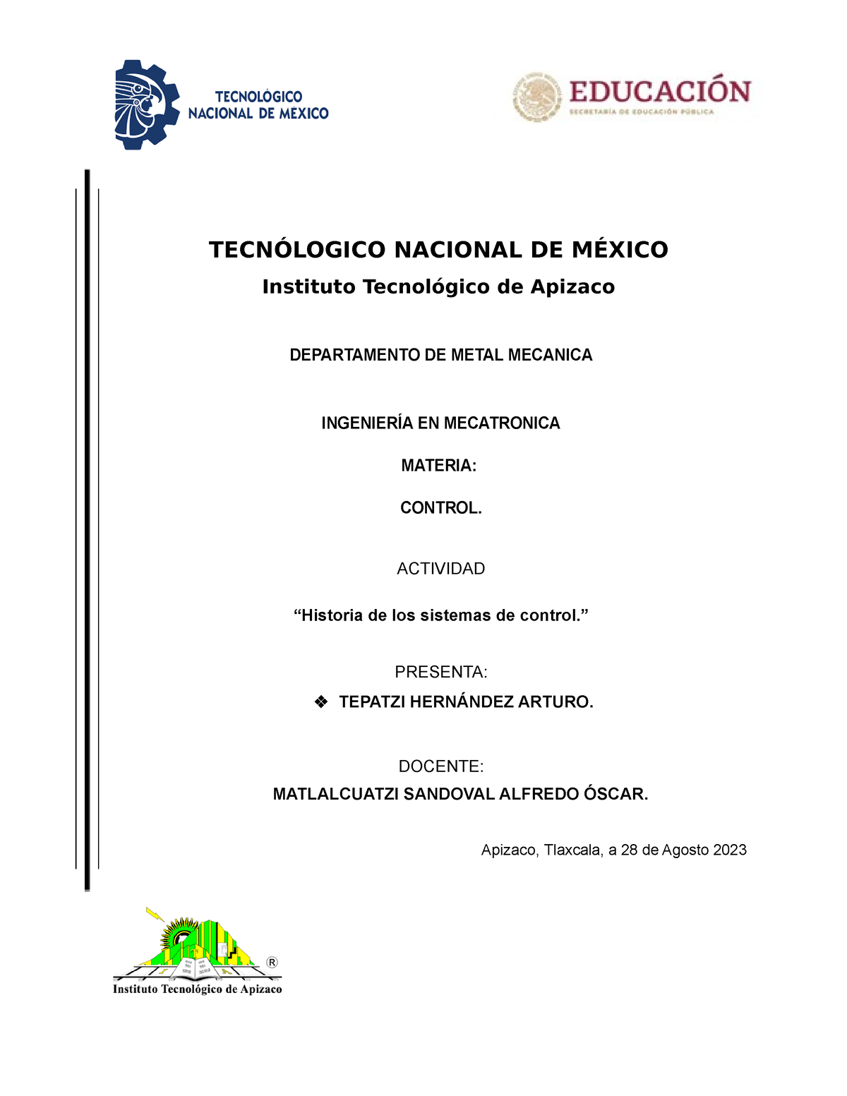Historia de los sistemas de control - TECNÓLOGICO NACIONAL DE MÉXICO ...