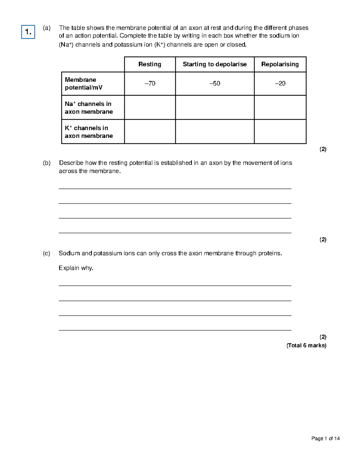 3Nerveimpulses(import) - (a) The table shows the membrane potential of ...