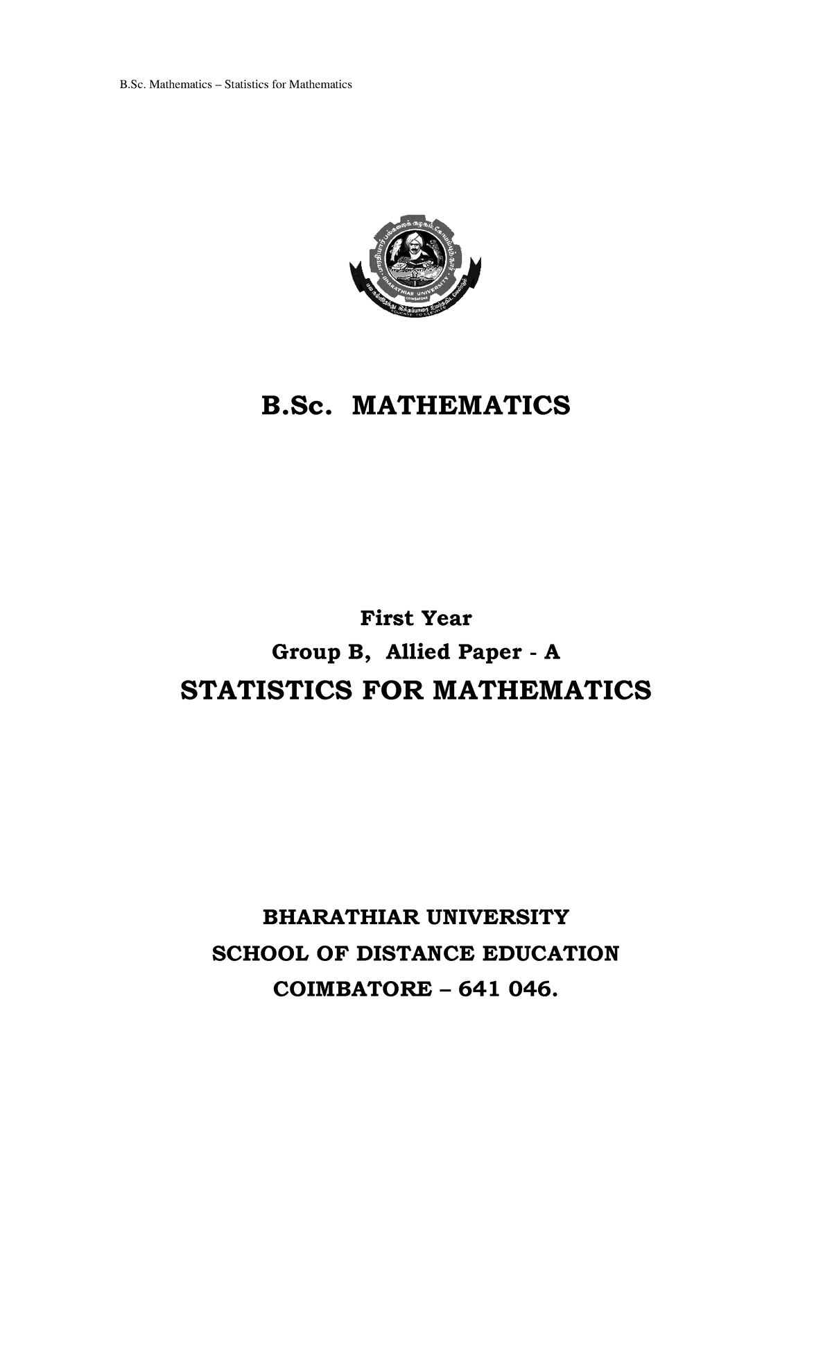 B.Sc Maths - Statistics For Mathematics 152 - B. Mathematics ...