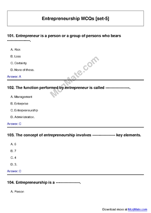 Entrepreneurship Solved MCQs [set-11] Mcq Mate.com - Entrepreneurship ...