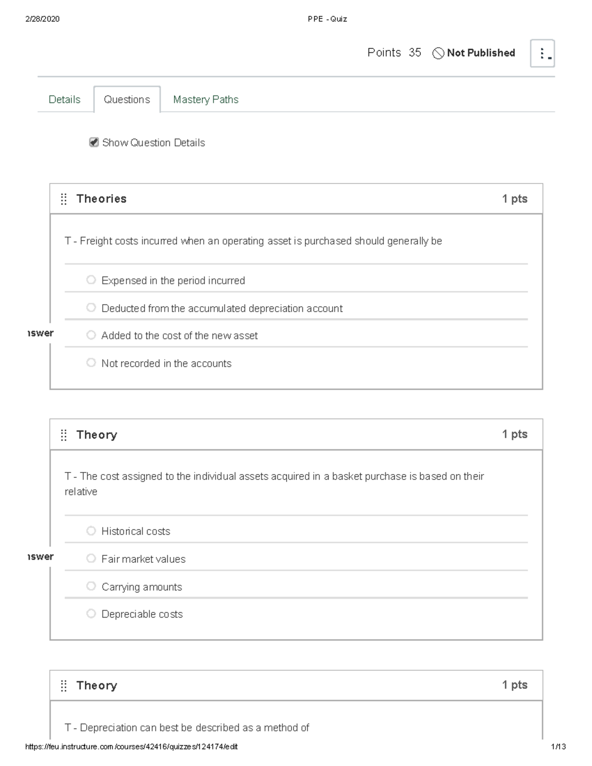 PPE Quiz Solution Lecture notes 45 Points 35 Not Published Show