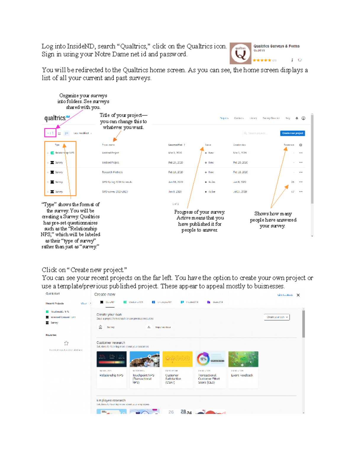 Qualtrics Instructions - Log into InsideND, search “Qualtrics,” click ...
