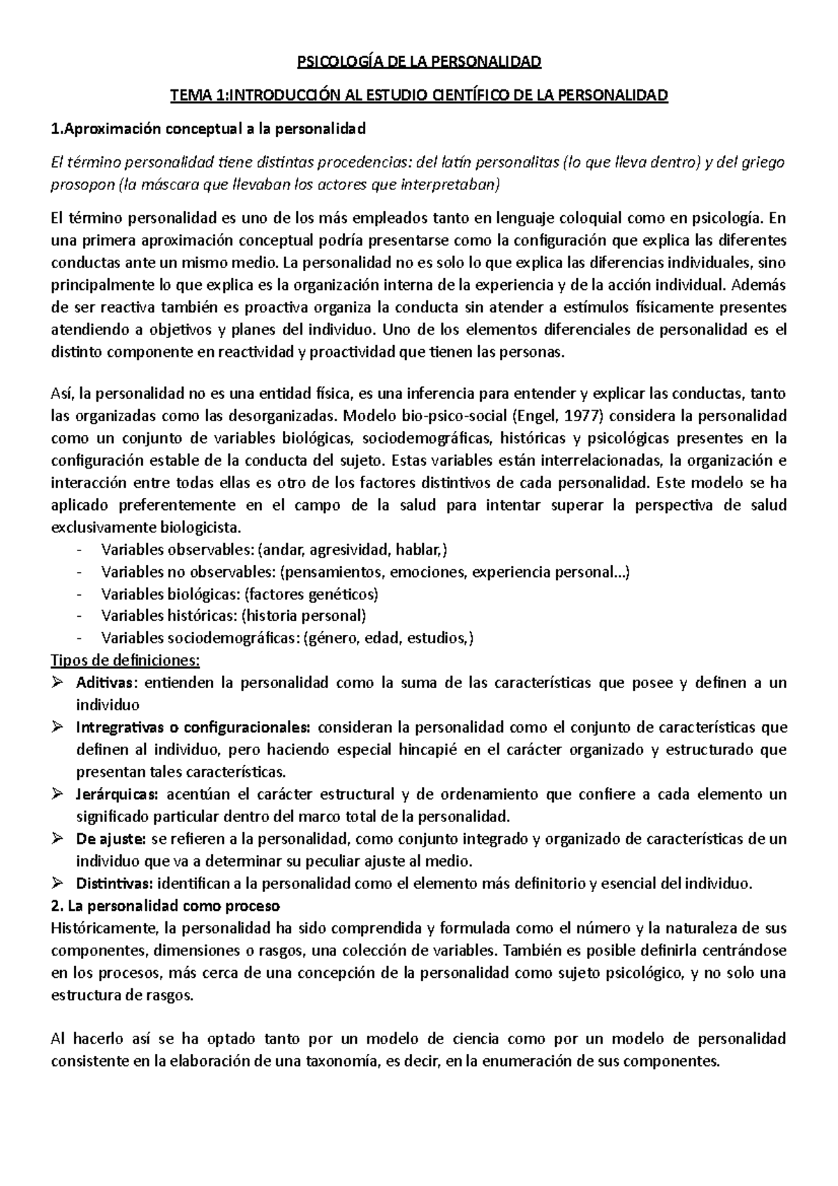 Tema 1 y 2 - Introducción al estudio científico de la personalidad y el ...