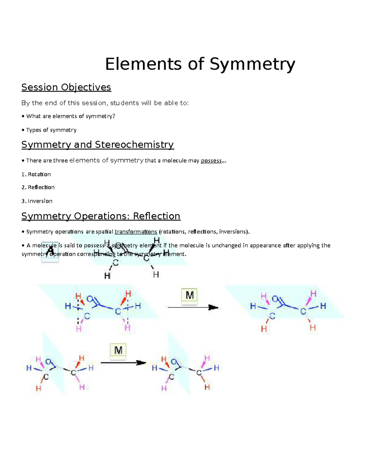 Chapter 37 Elements of symmetry Elements of Symmetry Session