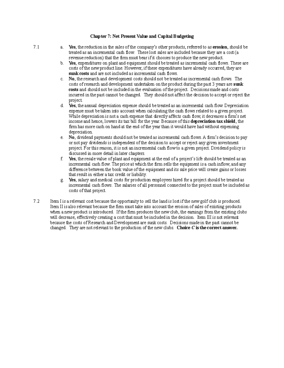 Chapter 7 Solutions (7.1-7.33) V18 - Chapter 7: Net Present Value and ...