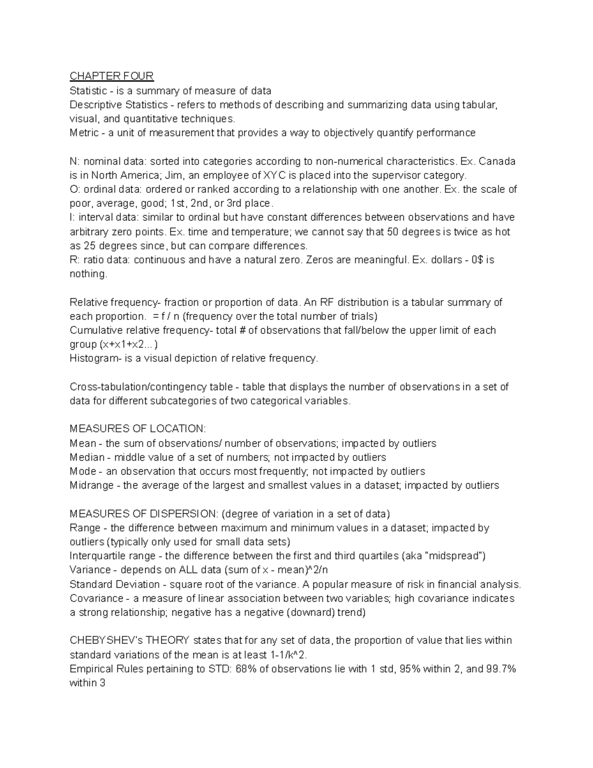 ITIS Final Exam Notes - CHAPTER FOUR Statistic - is a summary of ...