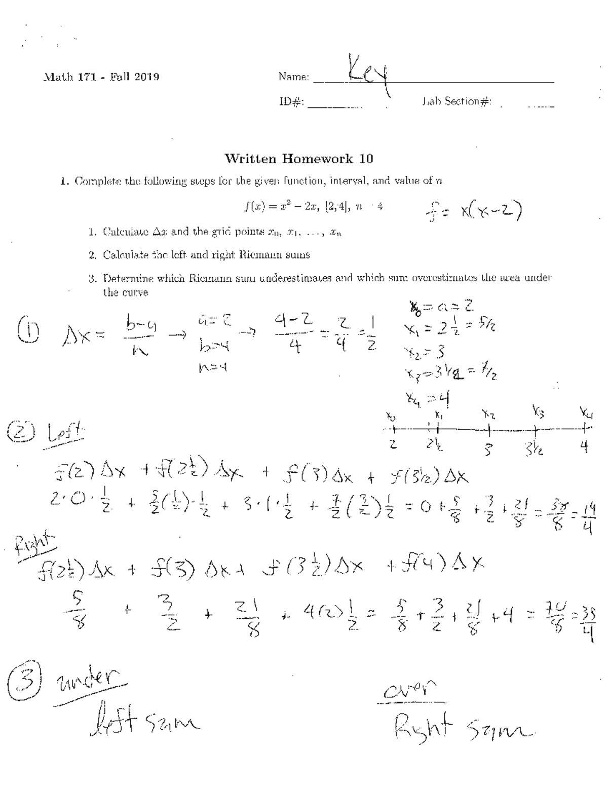 Hw10solns - Math 171 Fall 2019 Name: Key Lab Written Homework 10 1 ...