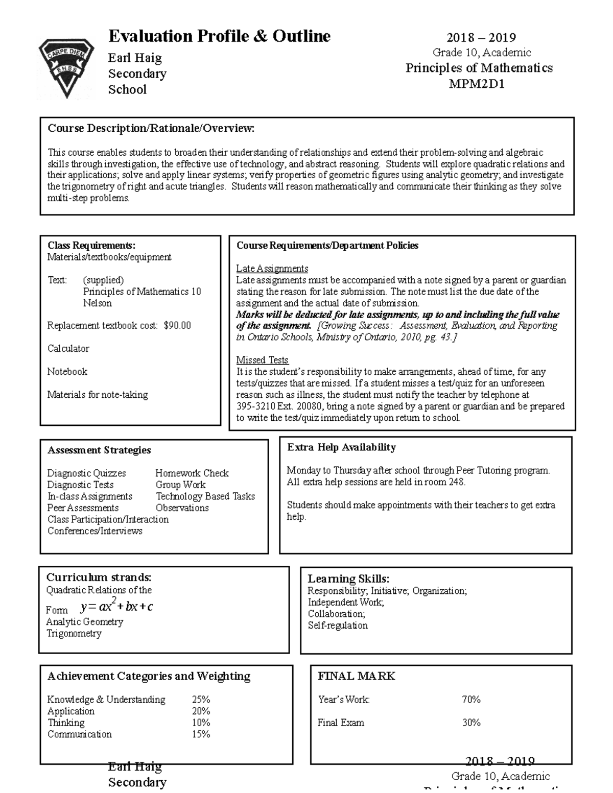 MPM2D3 summary from advanced mathematics in the english version 2019 ...