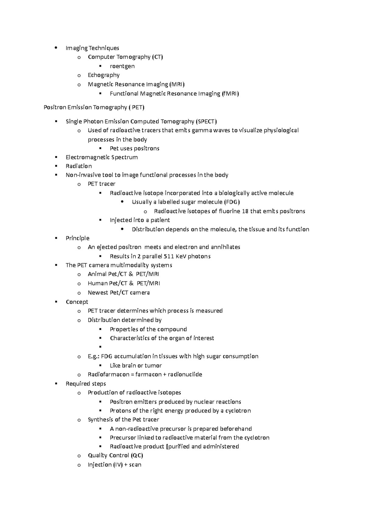 Imaging Techniques PET - Imaging Techniques o Computer Tomography (CT ...