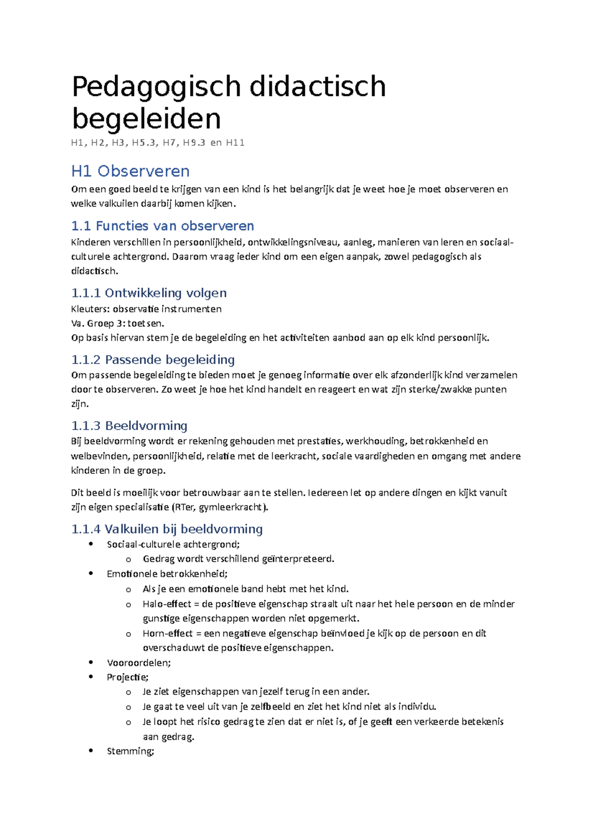 Pedagogisch Didactisch Begeleiden H1, H2, H3, H5.3, H7, H9.3 En H11 ...