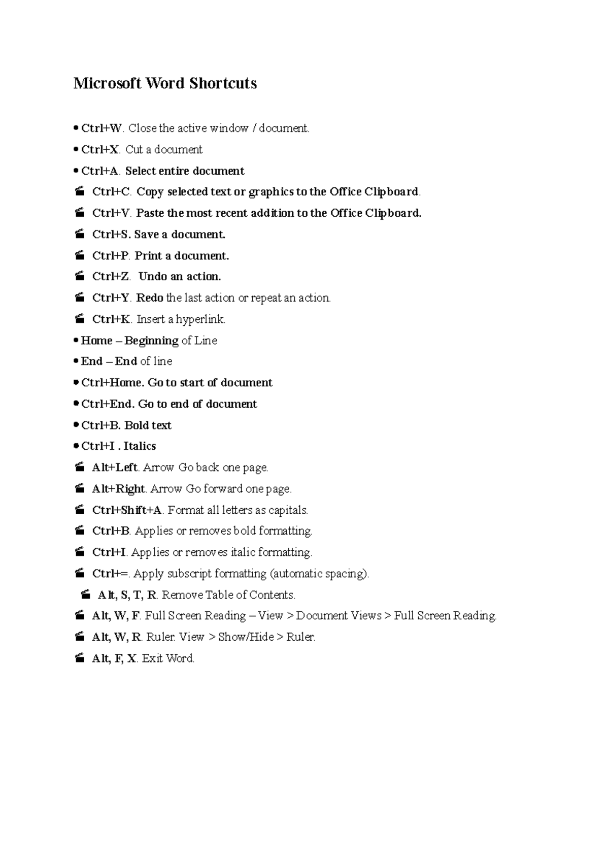 JPO110 Microsoft Word Shortcuts - Microsoft Word Shortcuts Ctrl+W ...