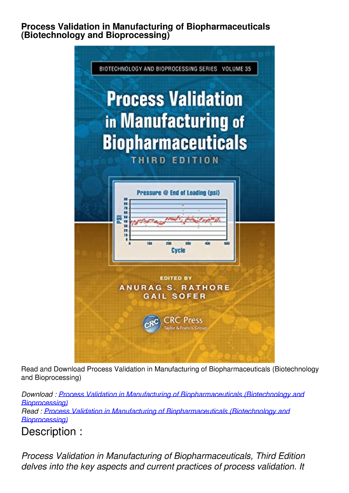 [PDF] Process Validation In Manufacturing Of Biopharmaceuticals ...