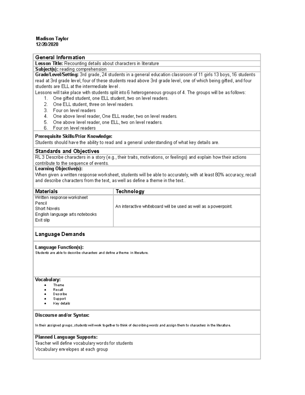 C909 - performance assessment - Madison Taylor 12/20/ General ...