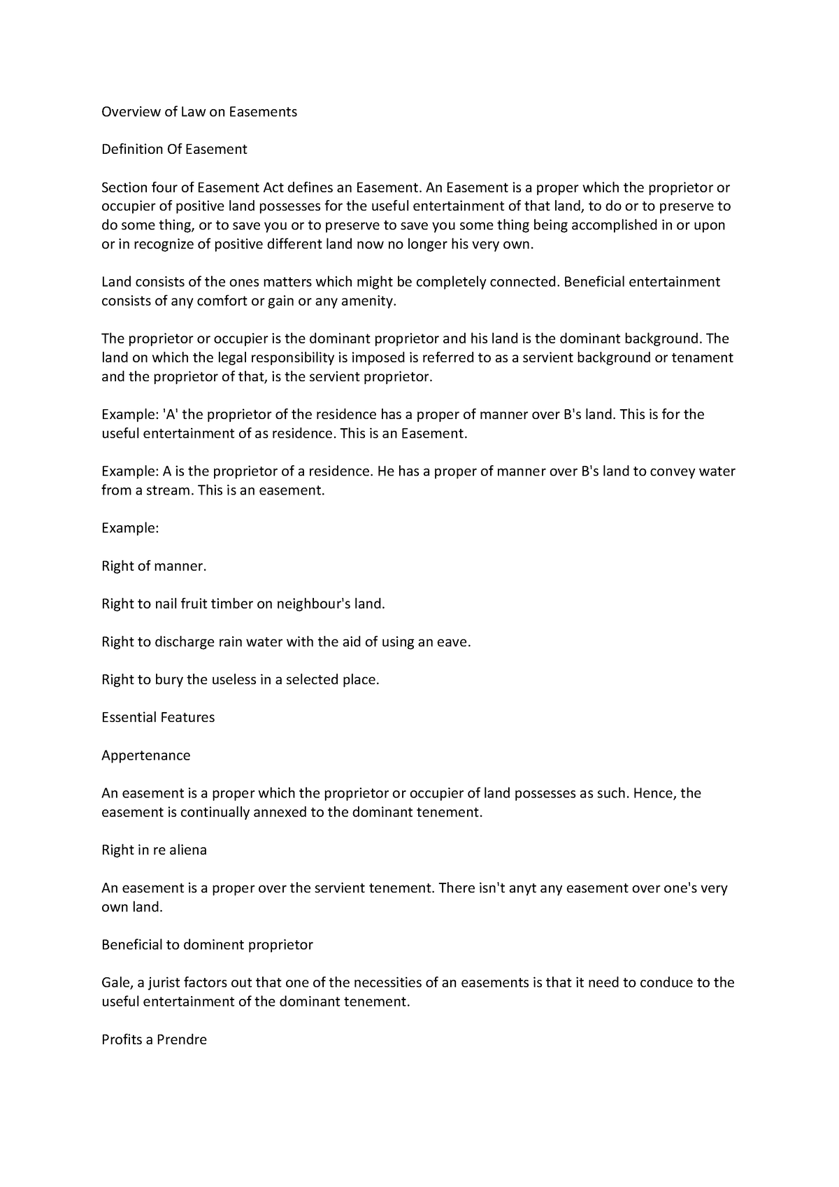 Overview Of Law On Easements Overview Of Law On Easements Definition Of Easement Section Four 5374