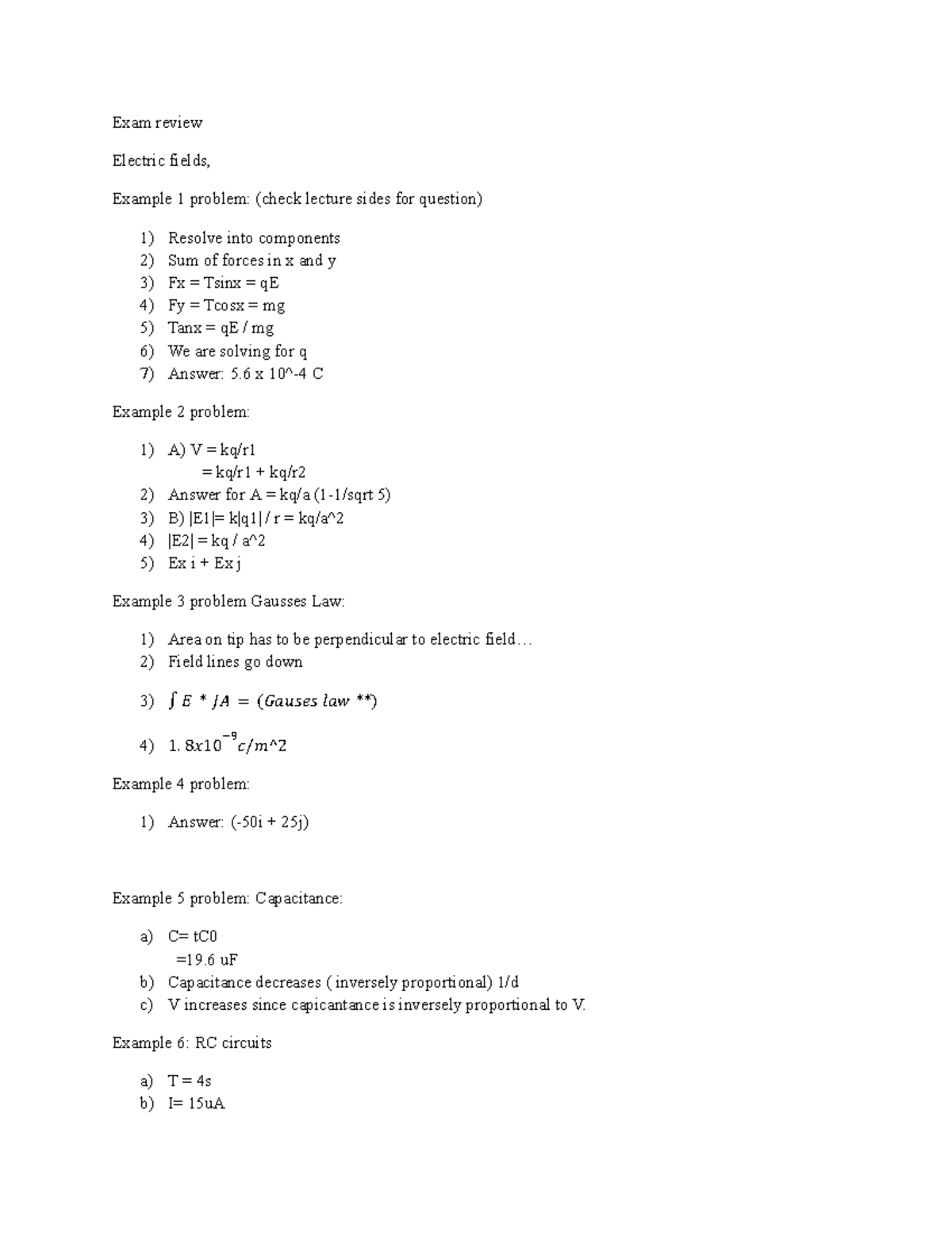 Exam review Physics - Exam review Electric fields, Example 1 problem ...