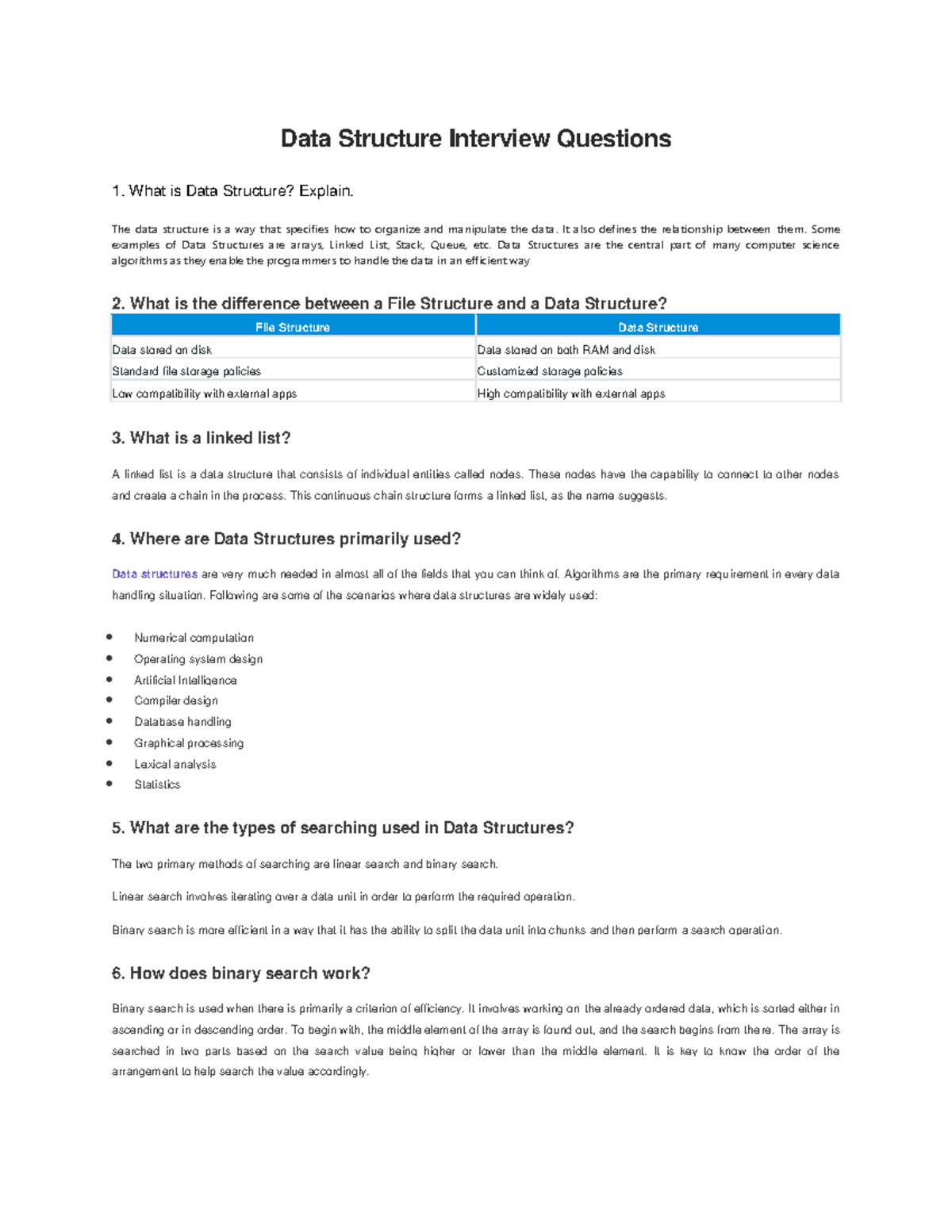 Dsa 1656929091 - Data Structure Interview Questions 1. What is Data ...