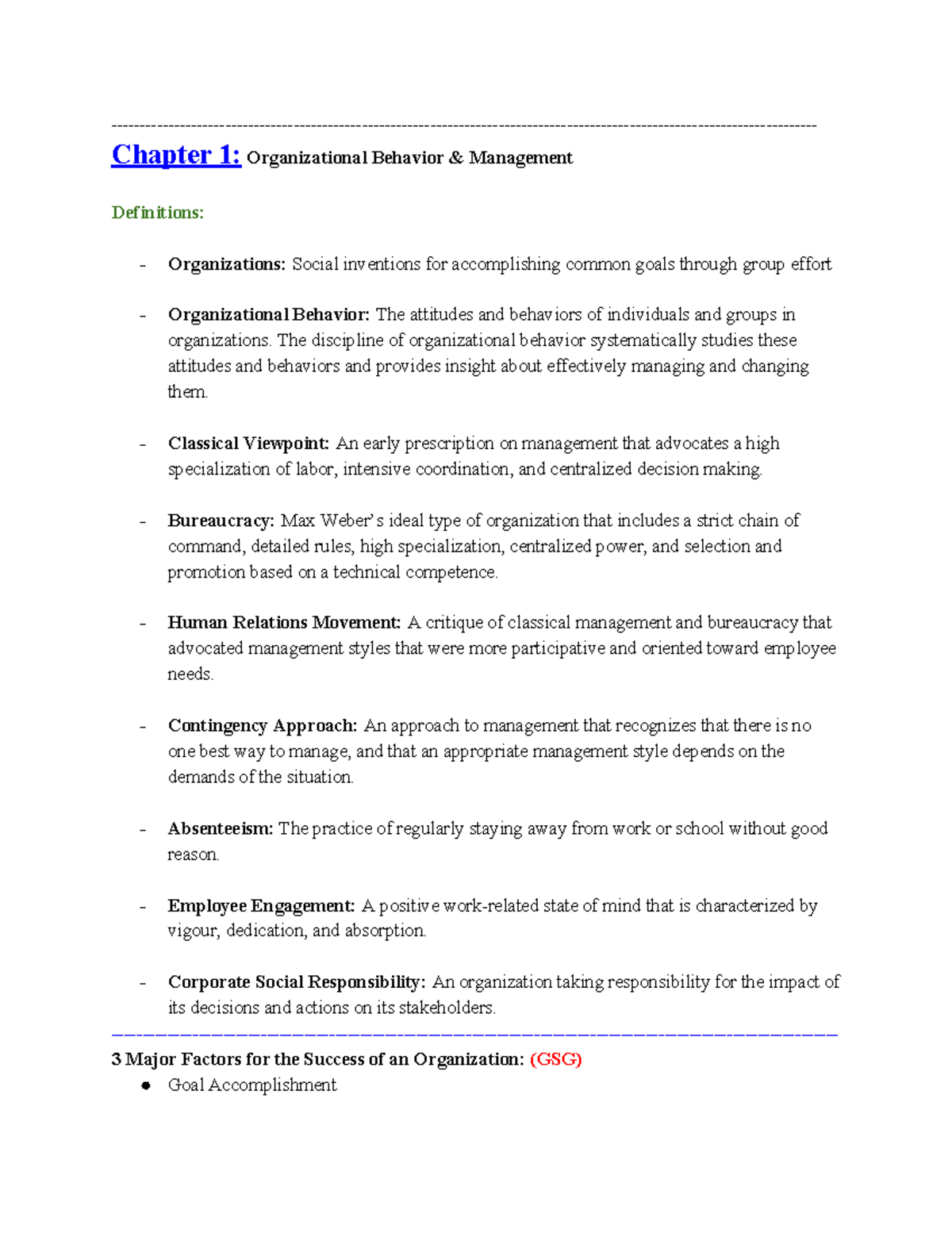 Final notes COMM222 - Chapter 1: Organizational Behavior & Management ...