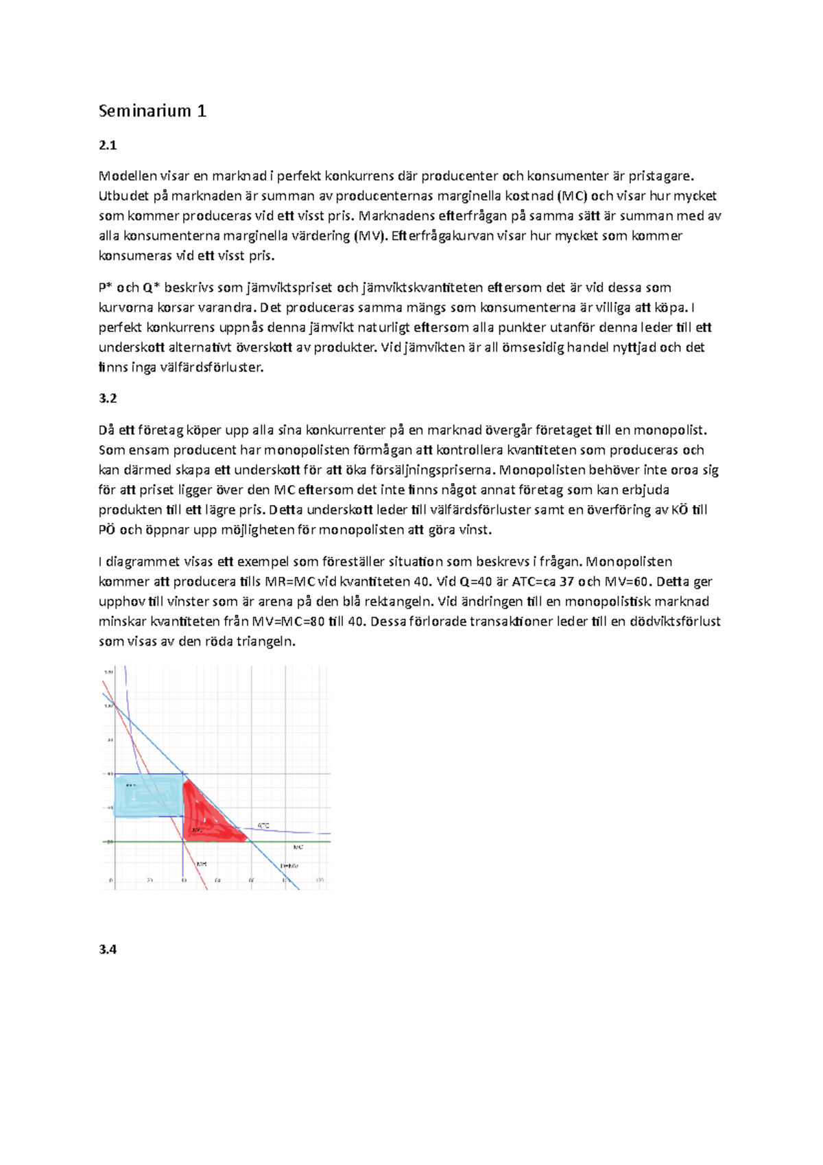 Seminarium 1 - Modellen Visar En Marknad I Perfekt Konkurrens Där ...