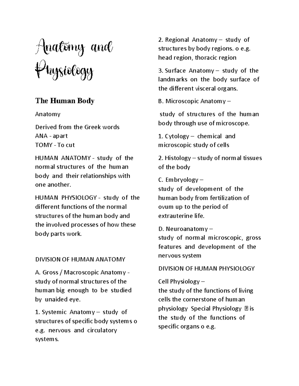 Anatomy and Physiology final reviewer - The Human Body Anatomy Derived ...