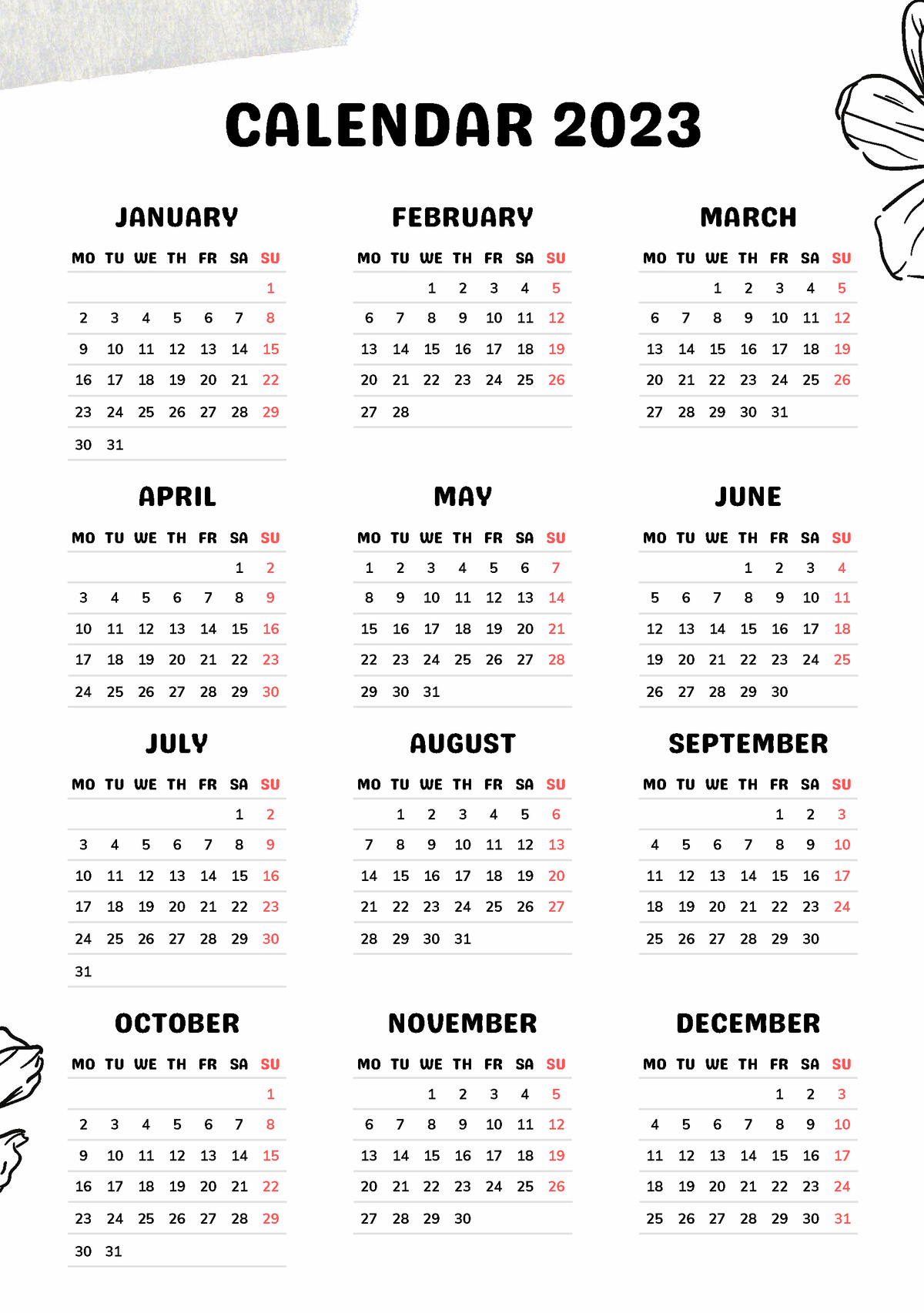 Beige Minimalist Calendar 2023 (A5 Document) - JANUARY MO TU WE TH FR ...