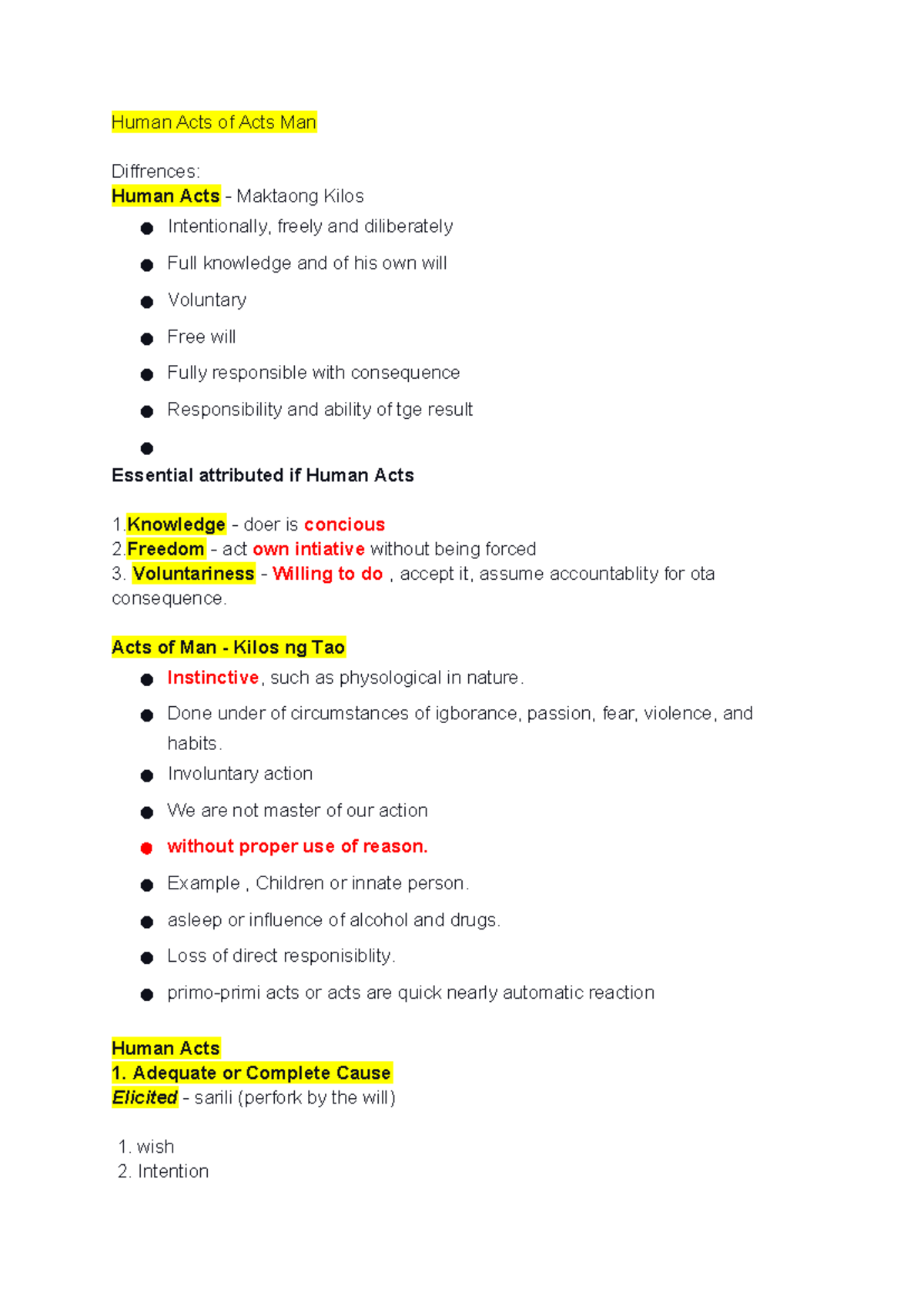 Ethics lecture 2023 - Human Acts of Acts Man Diffrences: Human Acts ...