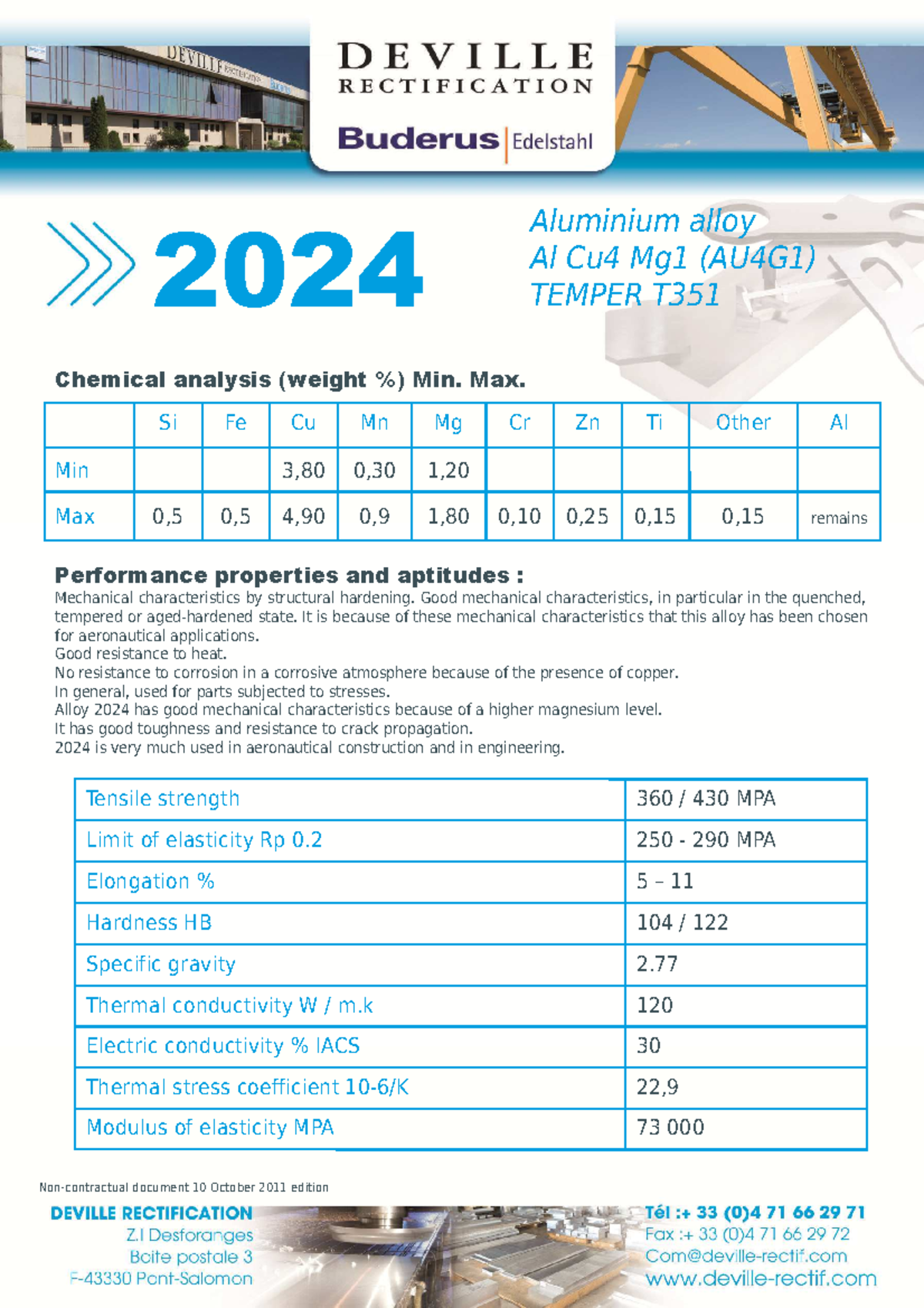 2024 - nil - 2024 Aluminium alloy Al Cu4 Mg1 (AU4G1) TEMPER T ...