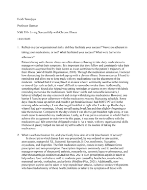 NSG 391- Medication Simulation Assignment - Heidi Tanudjaja Professor  Garman NSG 391- Living - Studocu