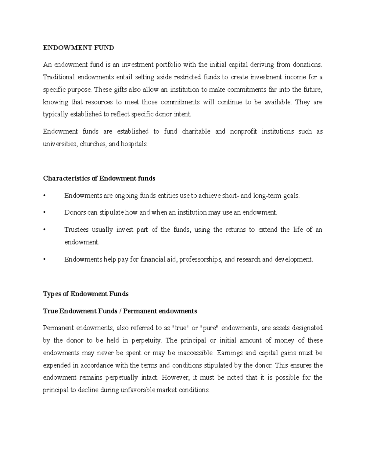 Endowment Funds Lecture notes 4 ENDOWMENT FUND An endowment fund is