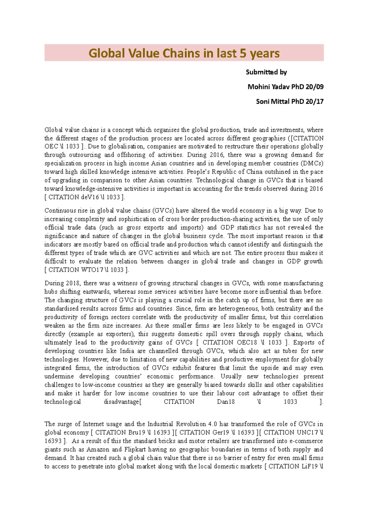 Global Value Chains Ph D Group 1 - Global Environmental Perspectives ...
