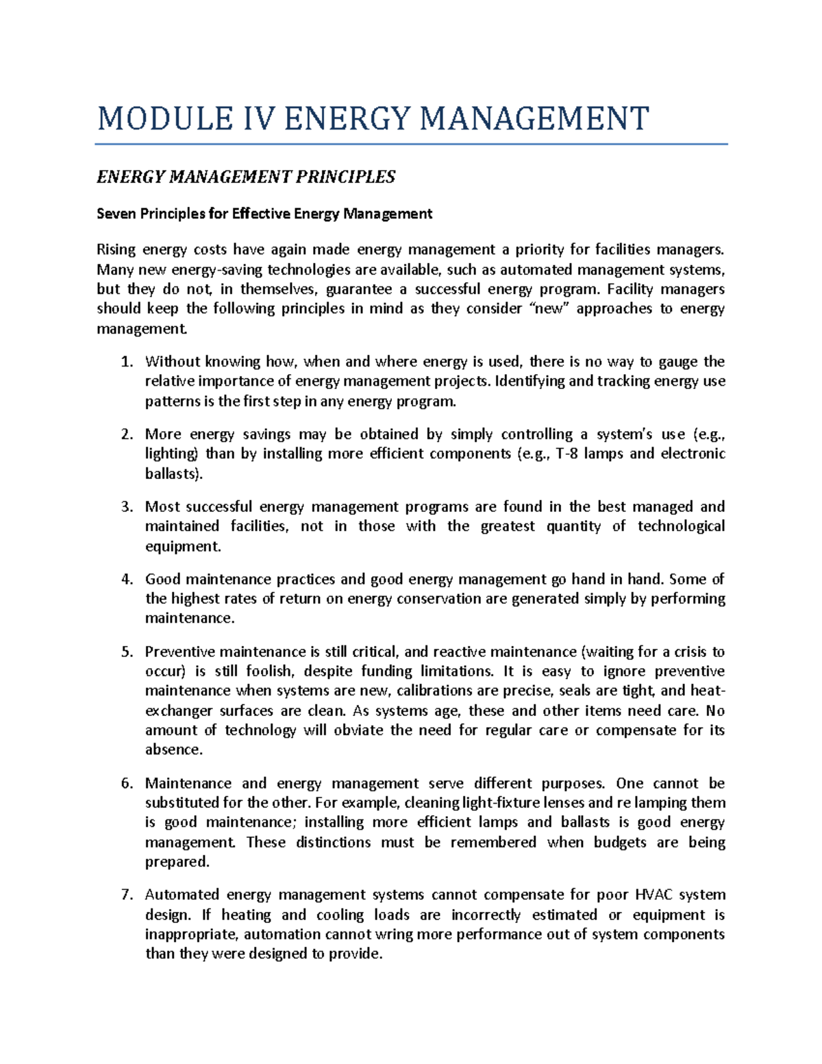 Module IV Energy Management MODULE IV ENERGY MANAGEMENT ENERGY
