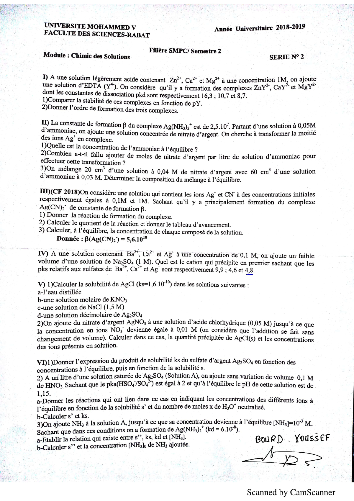 Chimie Des Solutions Sérié 2 Correction - Chimie Générale - Studocu