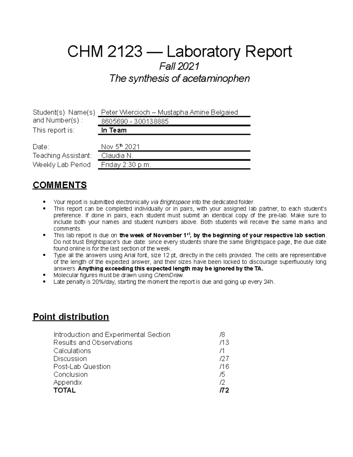 CHM2123 2021 Acetaminophen Report Dr. Frank CHM 2123 — Laboratory