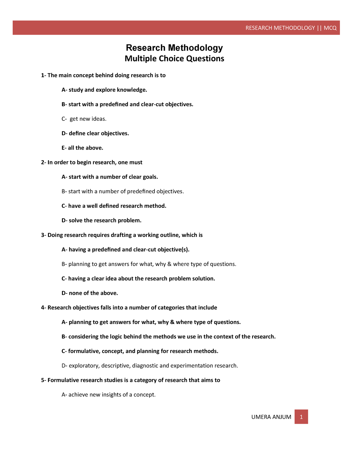 research methodology objective questions for phd entrance pdf